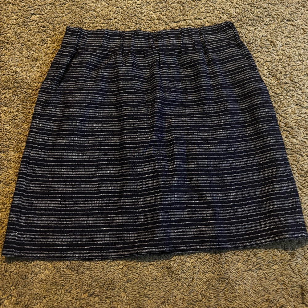 Loft Navy and White Striped Linen Skirt